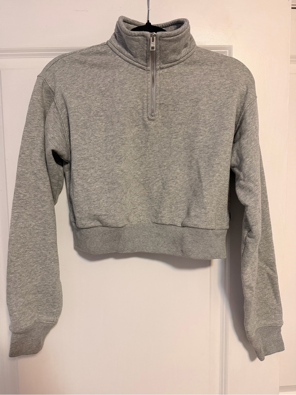 TNA Light Gray Cropped Quarter-Zip Sweatshirt